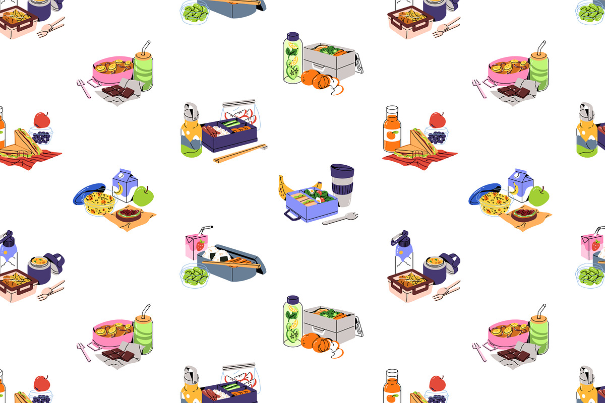 Lunchbox with food, drinks set, a Food Illustration by PaperTrident (Photo 15 of 15)