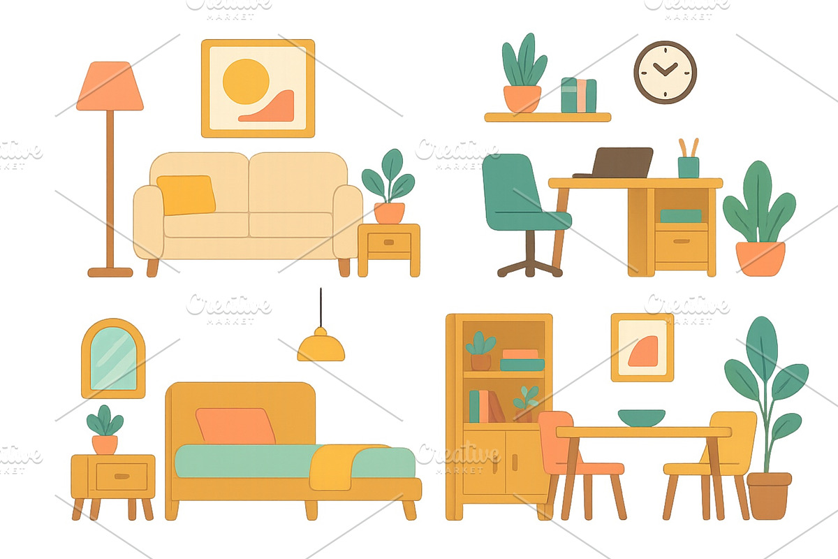 Cozy and modern interior design with, an Object Illustration by ZinetroN