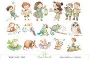 Watercolor Jungle Kids Clipart Set, an Illustration by MockupWizard (Thumbnail 2 of 5)