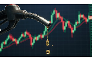 Fuel nozzle drips golden oil against, a Business Photo by Igor Tichonow