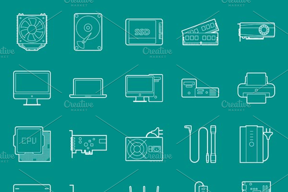 Computer components icons set, an Icon by Equipoise