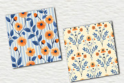 Orange & Blue Floral Pattern Set, a Pattern Graphic by Ink Gallery (Thumbnail 3 of 3)