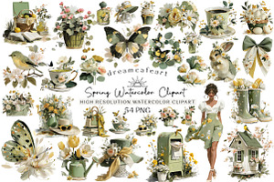 Spring Watercolor Clipart Set, an Illustration by DreamCafeArt