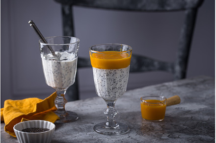 Healthy chia pudding with mango, a Food & Drink Photo by Yulia Furman