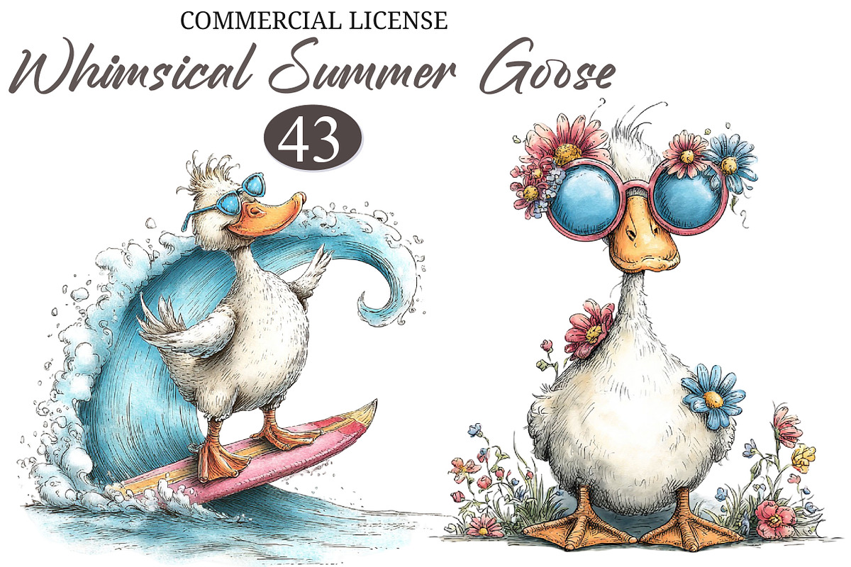 Whimsical Summer Goose Clipart, a Seasonal Illustration by designcity5 (Photo 1 of 5)