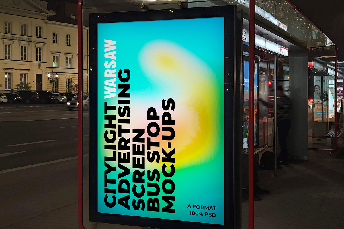 Warsaw Citylight Ad Bus Stop 2, an Advertising Mockup by Graphic Shelter (Photo 4 of 4)