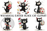 Whimsical Easter Black Cat Clipart, an Illustration by OK Design (Thumbnail 2 of 6)