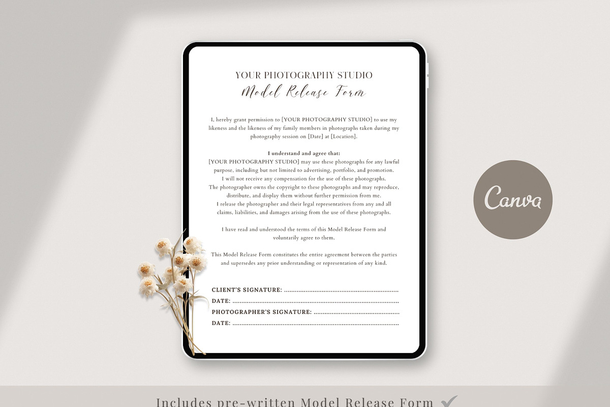 Photography Model Release Canva Form, a Templates & Theme by Princess & the Pea Design (Photo 3 of 5)