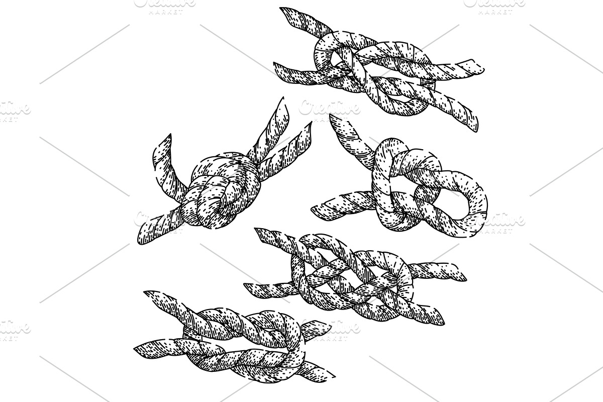 rope knot set sketch hand drawn, an Illustration by pikepicture