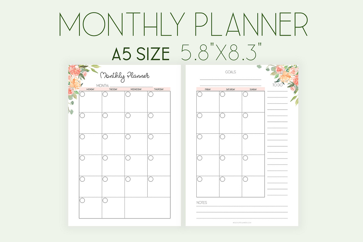 Monthly Planner A5 Inserts, a Stationery Template by EasyLifePlanners (Photo 5 of 6)