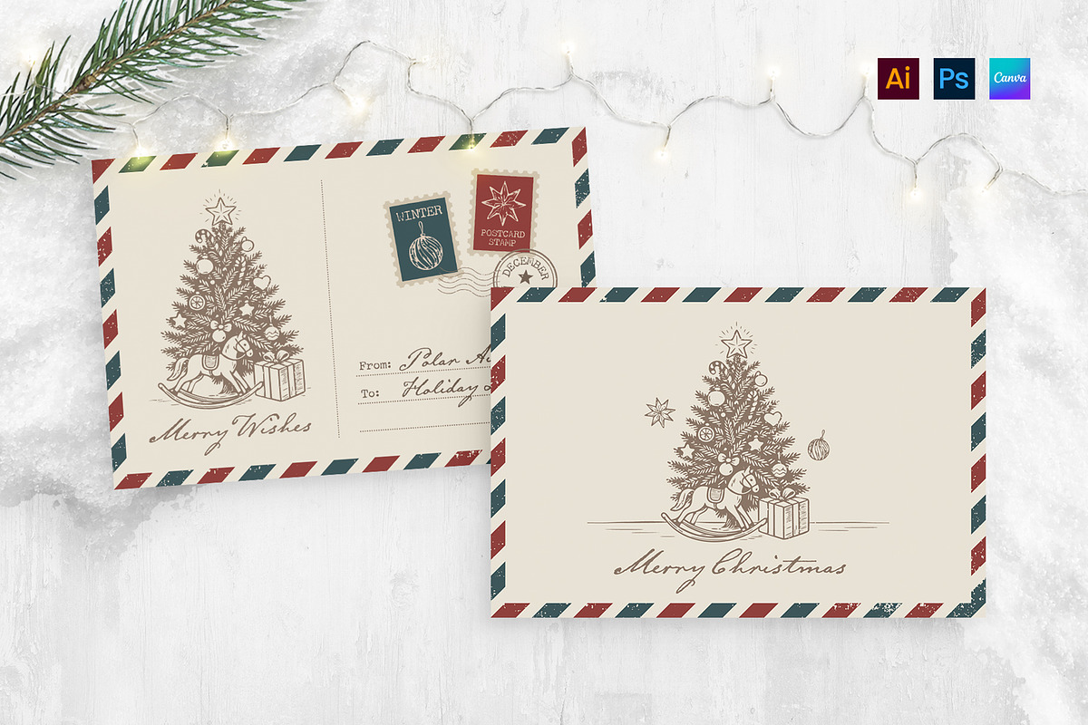 Christmas Vintage Airmail Postcard preview 2