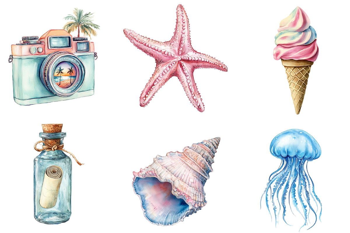 Beach Summer Pastel Clipart PNG, an Illustration by SinaCreation (Photo 2 of 5)