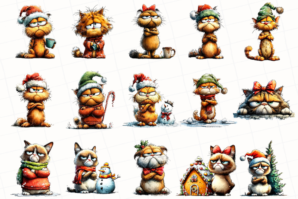Quirky Christmas Grumpy Cat Clipart, an Illustration by OK Design (Photo 2 of 6)