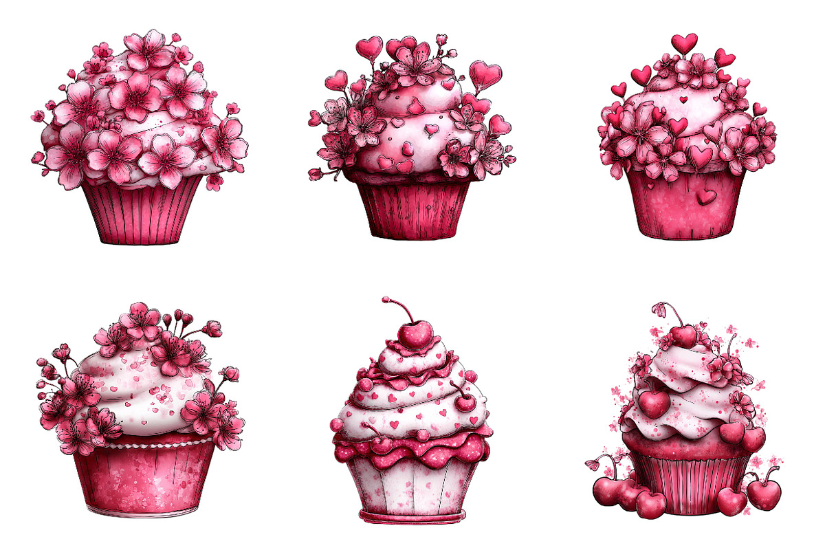 Whimsical spring cupcake clipart, an Illustration by SinaCreation (Photo 4 of 11)