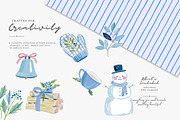 blue Christmas watercolor clipart, a Decorative Illustration by Patishop Art (Thumbnail 10 of 13)