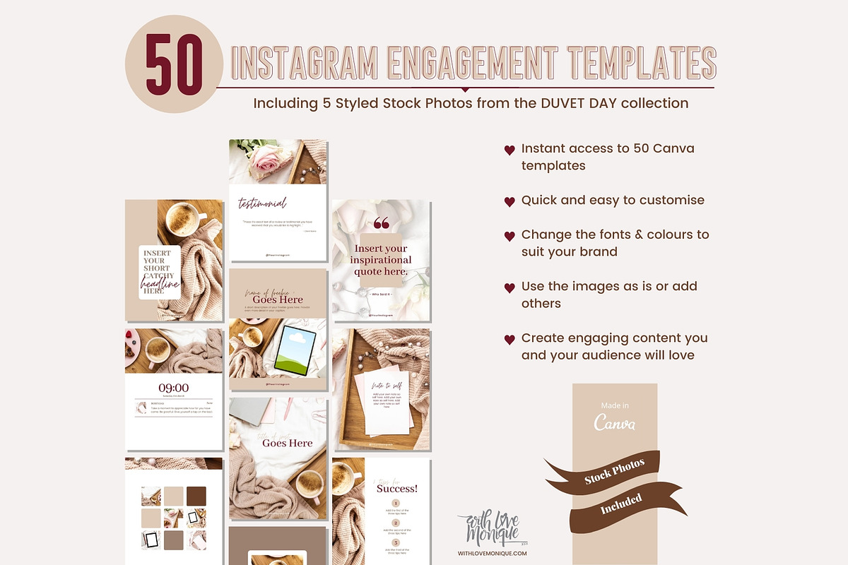 50 Instagram Post Canva Templates, a Social Media Template by With Love Monique (Photo 5 of 14)
