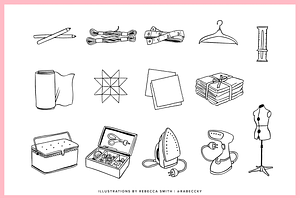 Hand Drawn Sewing Kit Illustrations