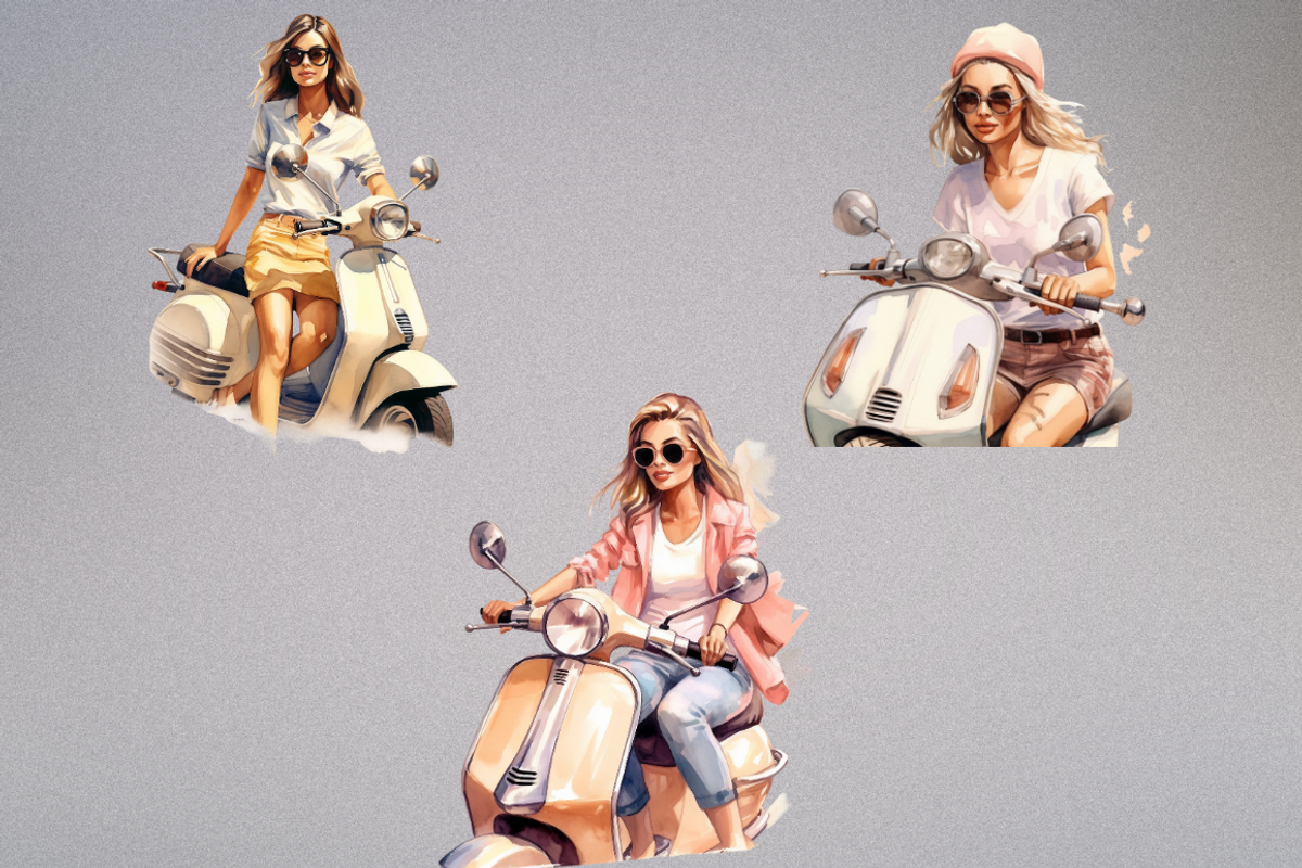 Girl on Vespa Clipart Bundle, a Person Illustration by Mash Mash Stickers (Photo 8 of 8)