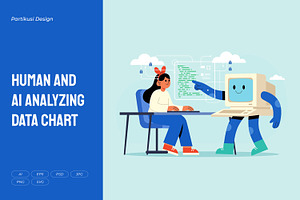 Human and AI Analyzing Data Chart, a Work Illustration by Partikusi Design