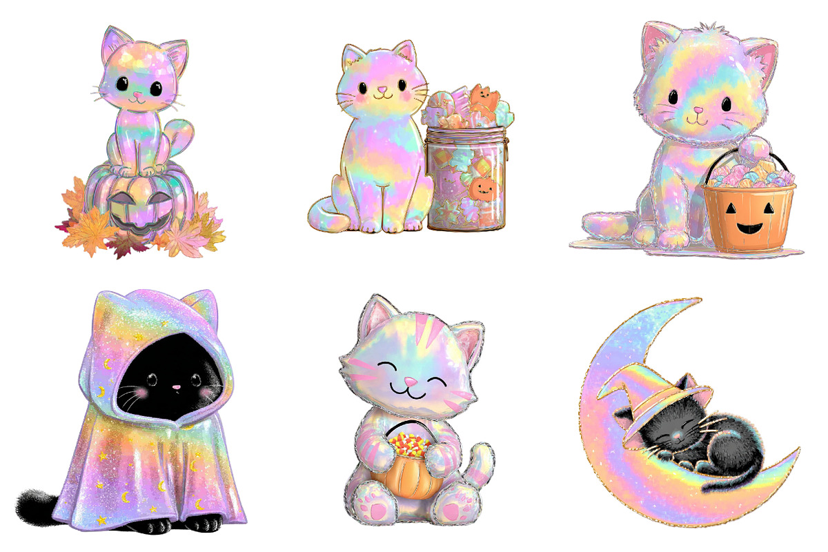 Whimsical Halloween Cat Clipart, a Seasonal Illustration by DreamArtGraphic (Photo 3 of 5)
