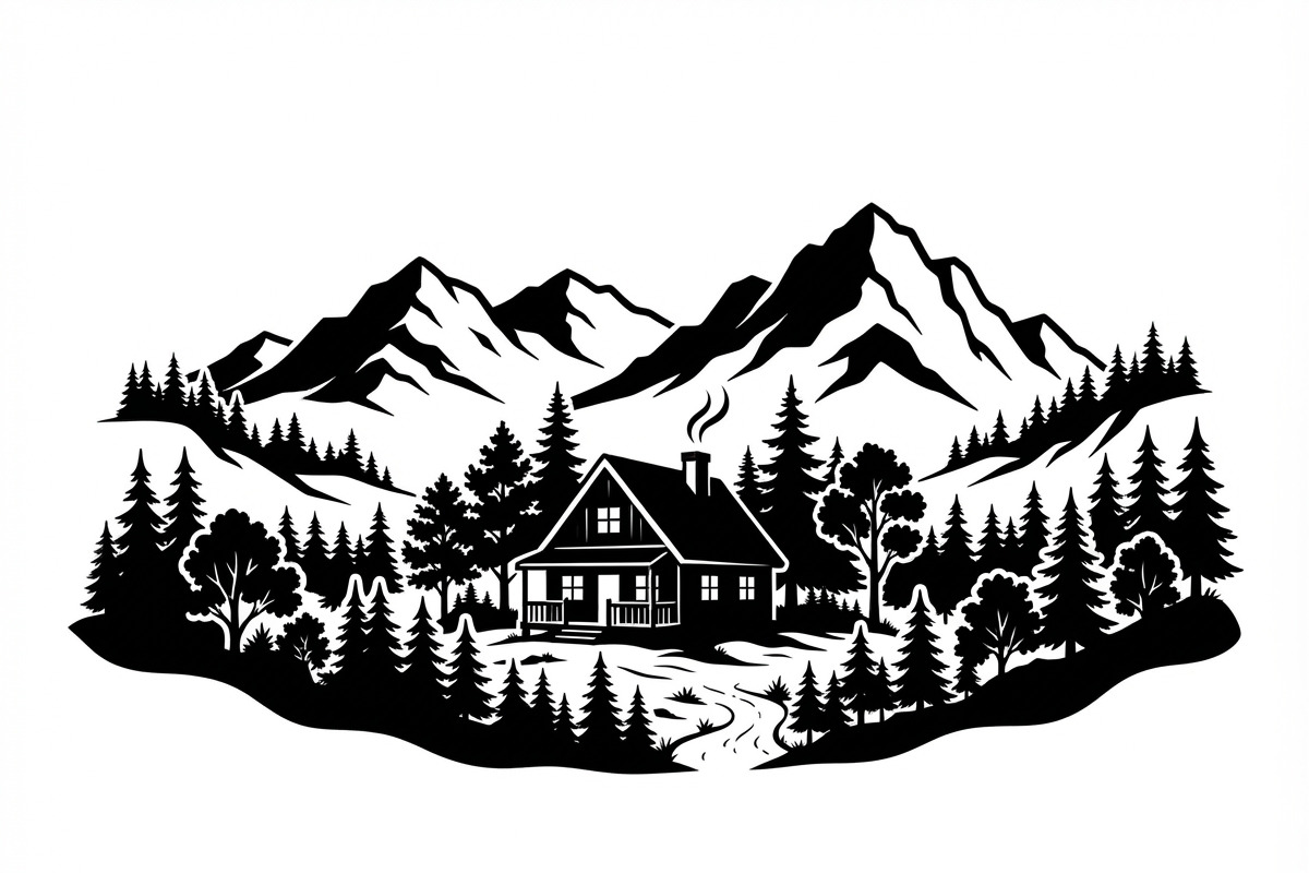 50 Forest Cabin Landscape Silhouette, an Empty State Illustration by Amazin_art (Photo 11 of 38)