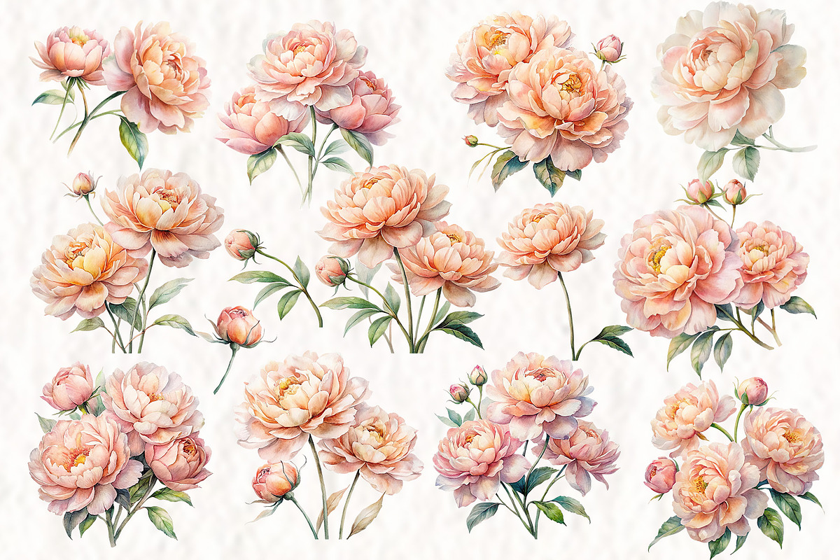 Peach Peony Watercolor Floral, a Decorative Illustration by NatalieArtsDenysenko (Photo 2 of 5)