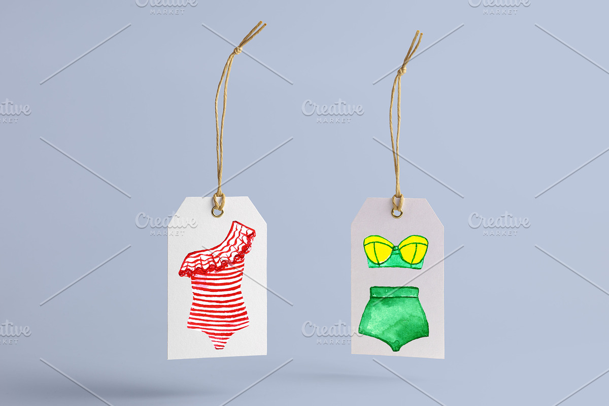 Watercolor Summer swimsuit set., a Decorative Illustration by moto_cat (Photo 2 of 6)