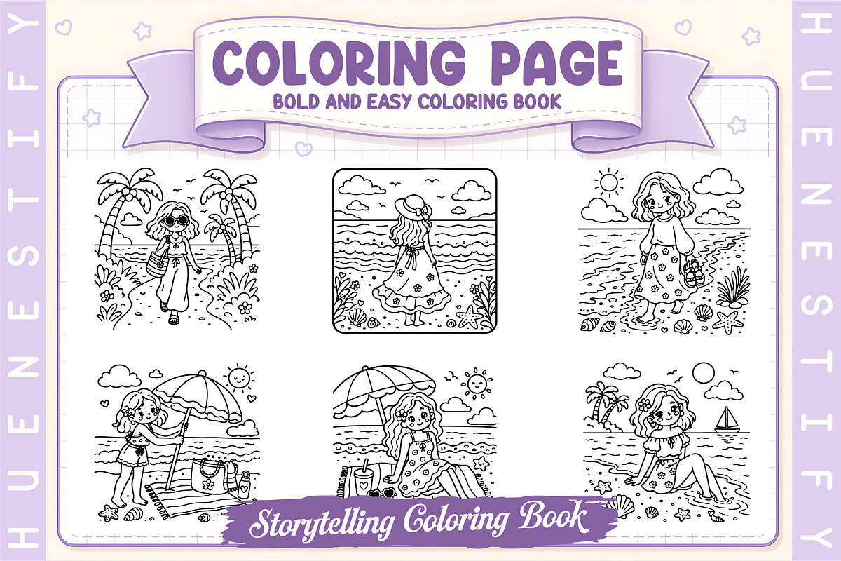 Beach Day Story Coloring Book, a Seasonal Illustration by HueNestify (Photo 2 of 5)
