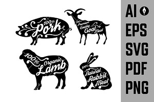 Set Of Farm Animals Silhouettes