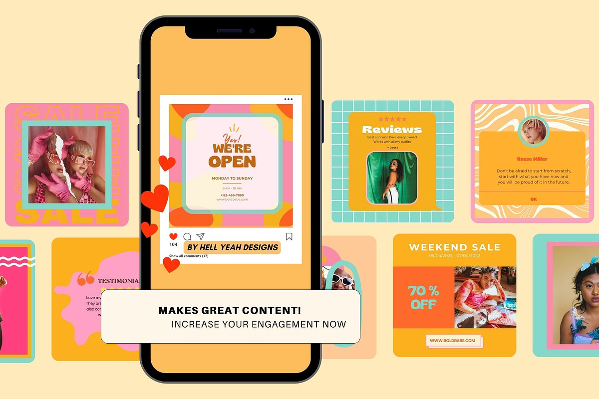 Retro Bold Instagram Post Templates, a Social Media Template by Hell Yeah Designs (Photo 4 of 8)