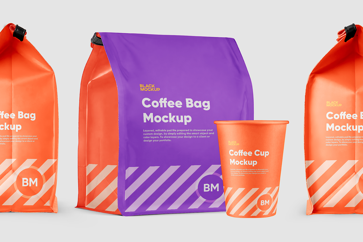 Coffee bag mockup set, a Cups & Container Mockup by BlackMockup (Photo 4 of 10)