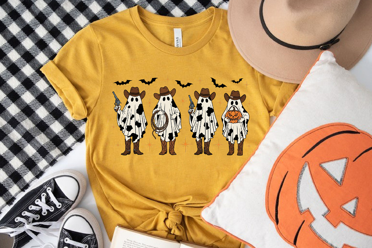 Cow Pattern Cowboy Ghost Halloween, an Illustration by Libby Wishes (Photo 6 of 6)