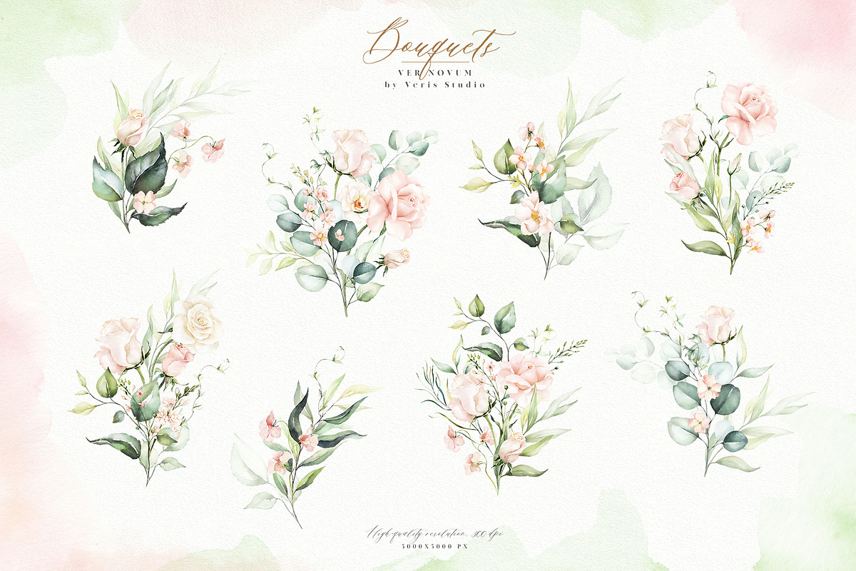 Watercolor Blush Floral Alphabet Set, a Decorative Illustration by Veris Studio (Photo 2 of 24)