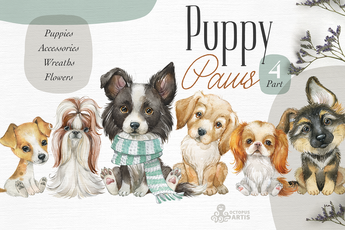 Puppy Paws 4. Watercolor Collection, an Illustration by OctopusArtis (Photo 1 of 11)
