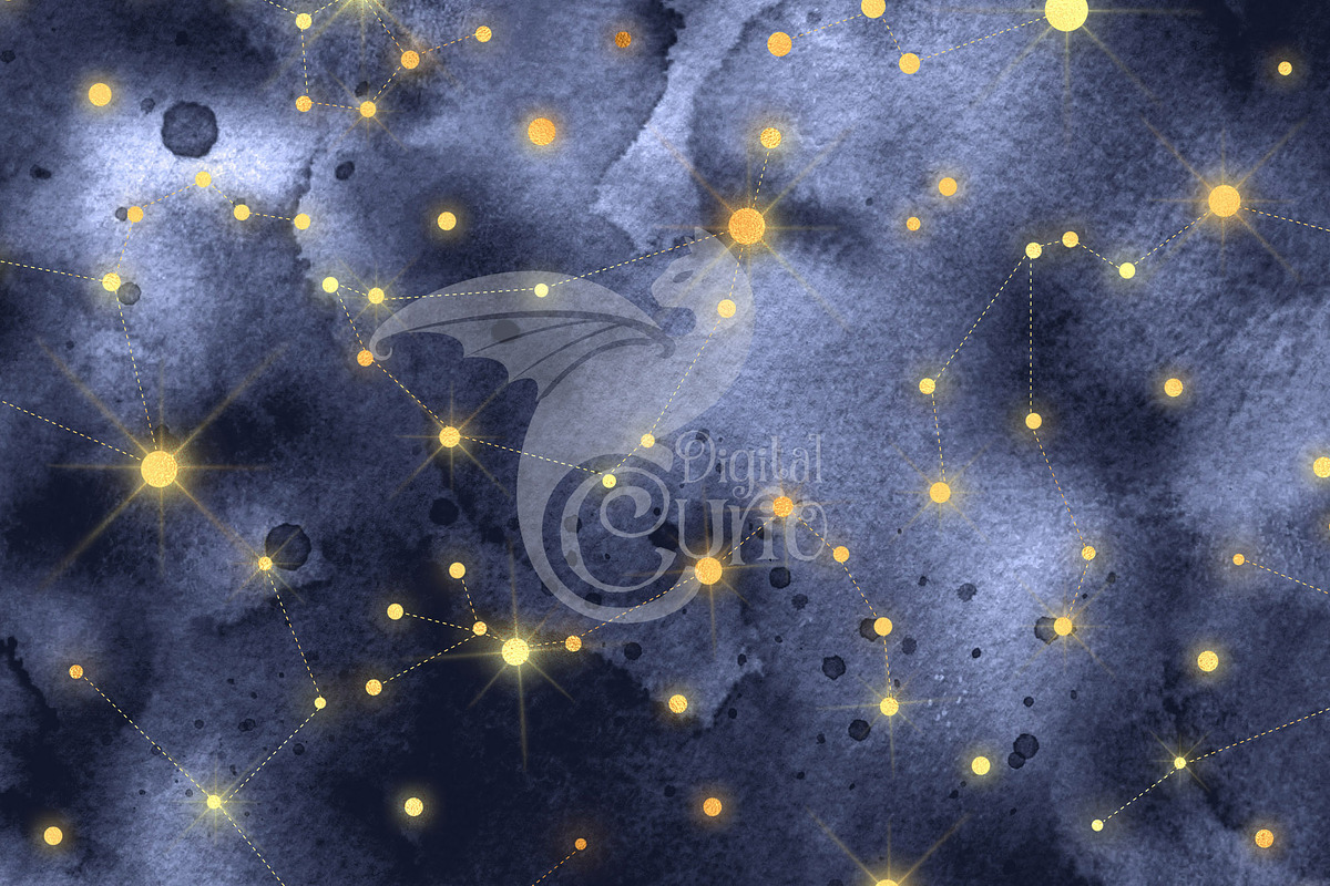 Watercolor Zodiac Digital Paper, a Texture Graphic by Digital Curio (Photo 4 of 4)