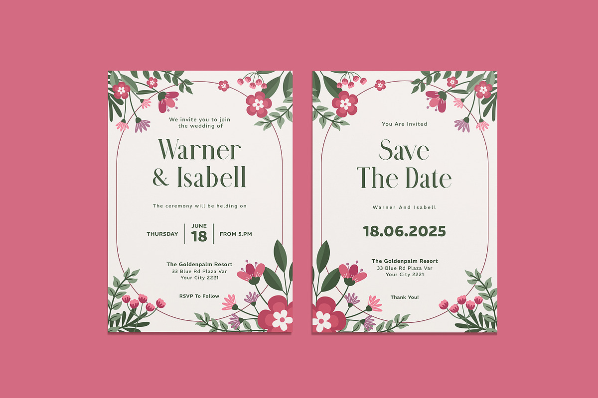 Belsa Wedding Invitation Template, an Invitation Template by iDoodle Studio (Photo 1 of 4)