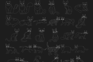 Cartoon Cats, Outline & Silhouette 1