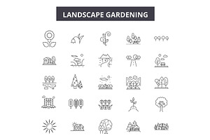 Lanscape Gardening Line Icons, Signs