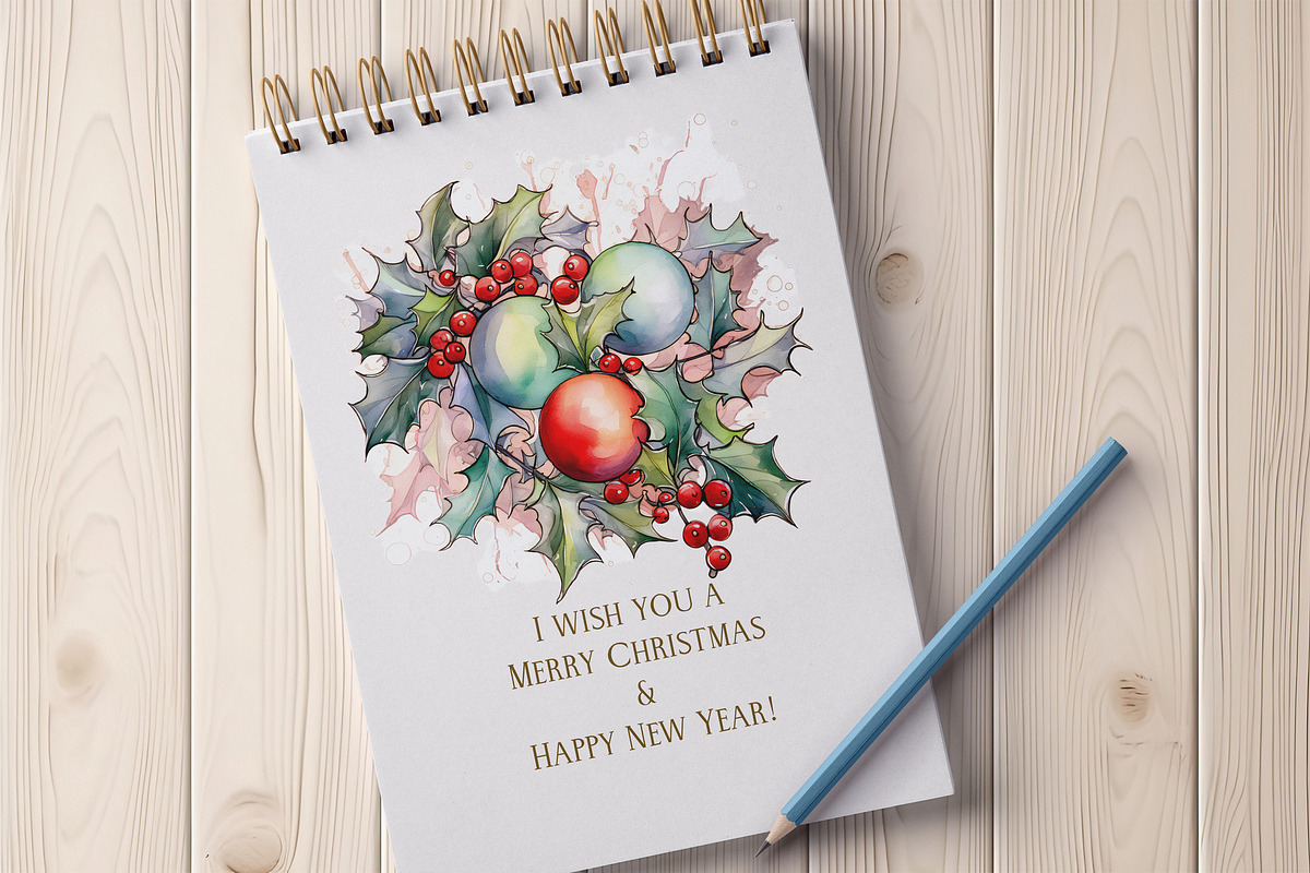Christmas Holly and Baubles, a Decorative Illustration by Vasmila (Photo 7 of 7)