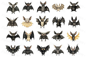 Stickers Set Of Cute Cartoon Bats