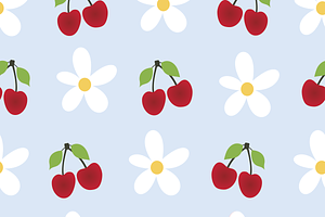 Cherries & Daisies Set Of 7 Seamless