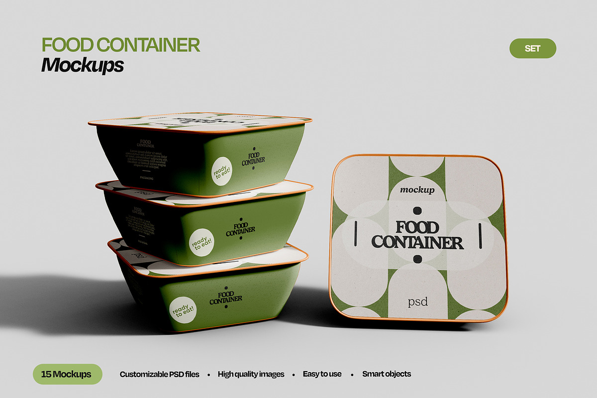 Food Container Packaging Mockup Set, a Cups & Container Mockup by Mego-studio (Photo 1 of 7)