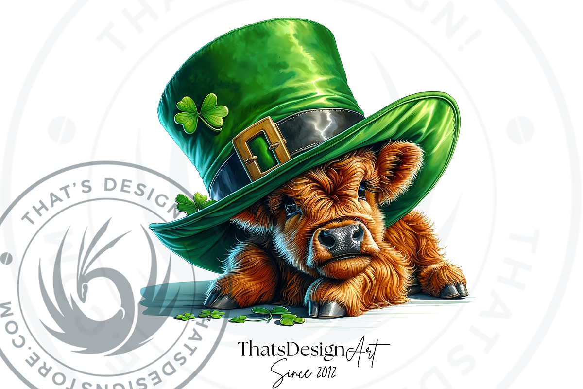 St Patricks day Highland Cow Clipart, an Animal Illustration by ThatsDesignArt (Photo 9 of 10)