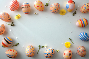 Colorful Easter Eggs Frame with Spring Flowers, a Holiday Photo by Davizro's Market