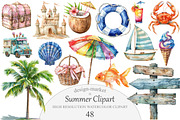 Watercolor Summer Clipart, an Illustration by Design Market (Thumbnail 1 of 5)