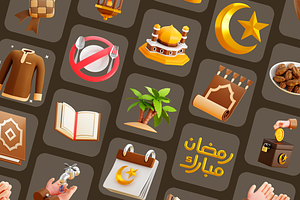 Ramadan And Eid Mubarak 3D Icons