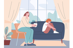 Mother support crying daughter. Sad, a Person Illustration by Valerie Bodnar