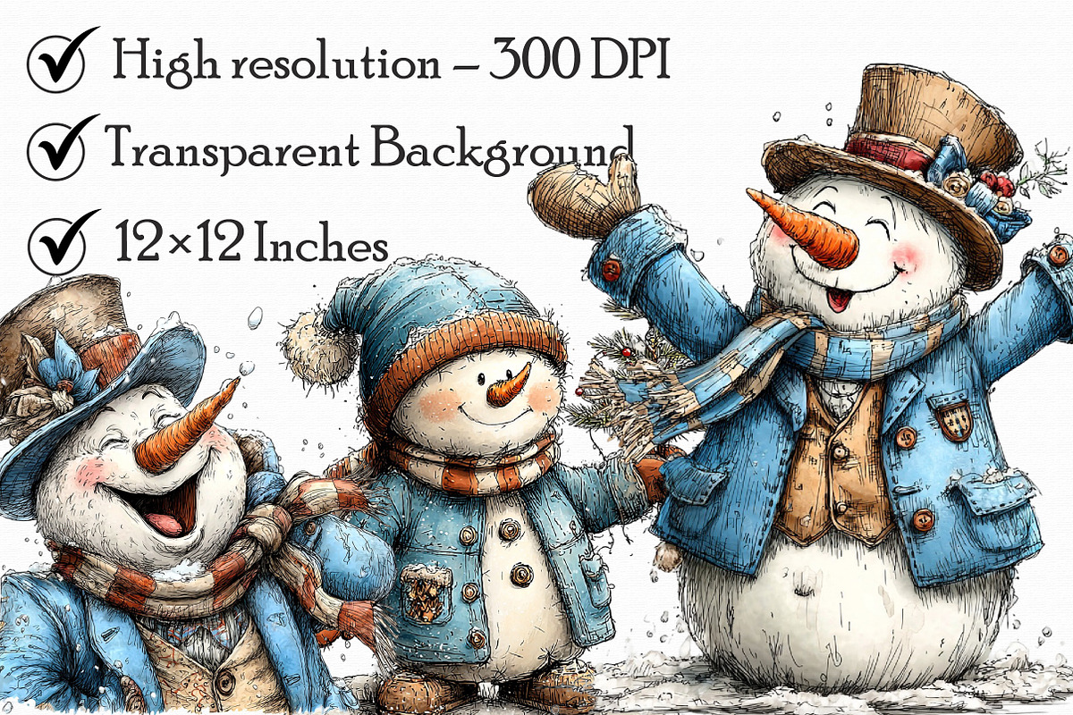 Funny Christmas Snowman Clipart, an Illustration by Libby Wishes (Photo 7 of 7)
