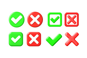 Set of 3d vector check mark and x, an Object Illustration by Abscent
