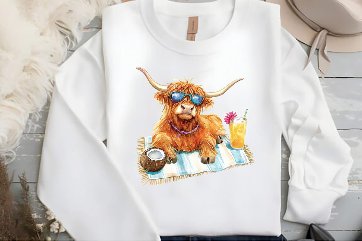 Summer Highland cow clipart Set, an Illustration by DreamCafeArt (Photo 5 of 5)